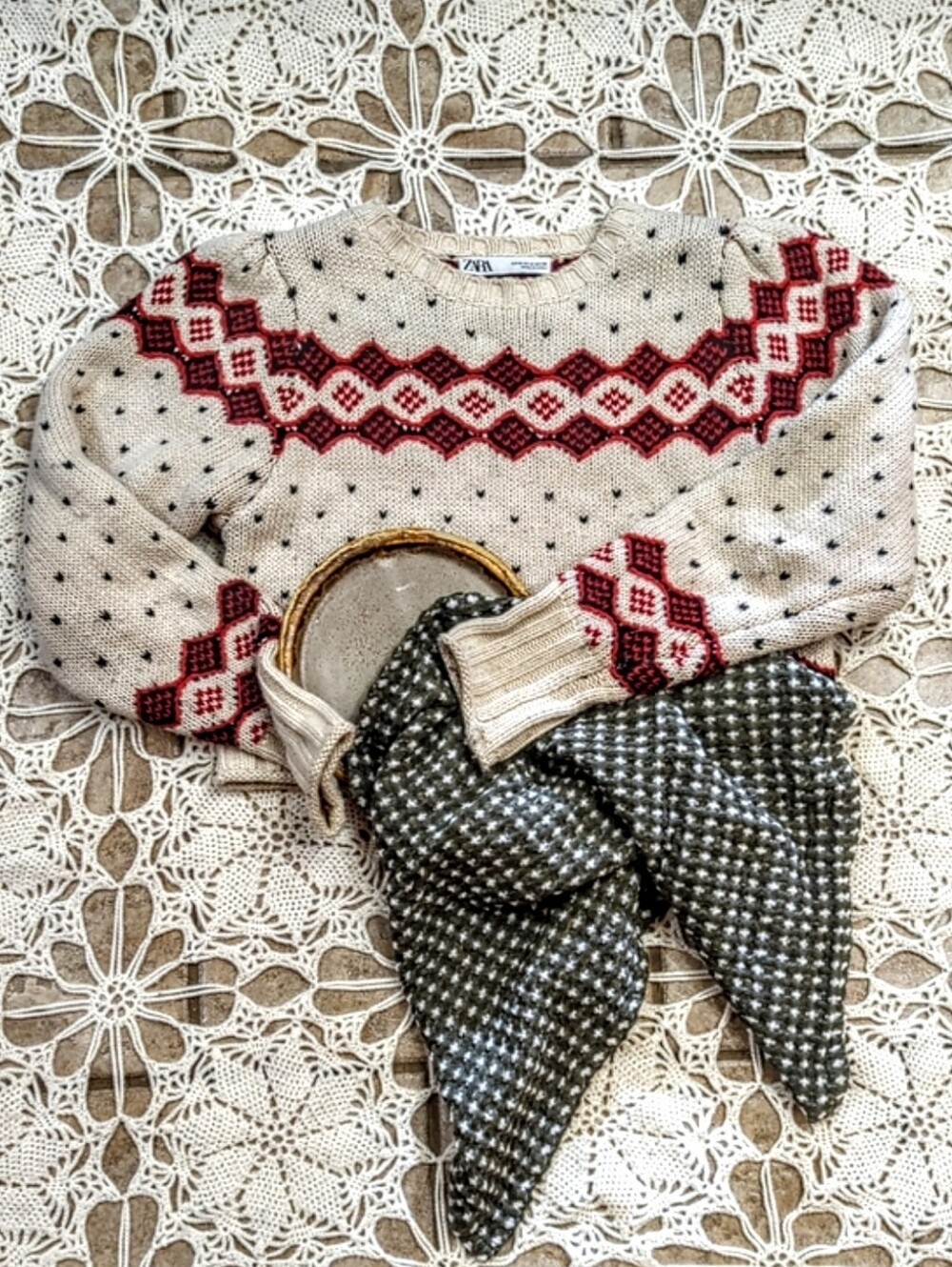Zara Wool Blend Nordic Cropped Chunky Thick Sweater